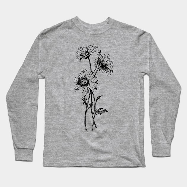 Vintage Daisies Drawing Long Sleeve T-Shirt by penandinkdesign@hotmail.com